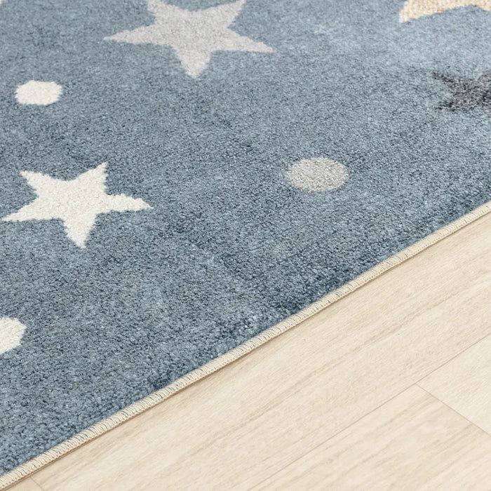 SUPERMAMA Kids Machine Washable Blue/Beige Bedroom Rug Multicolour