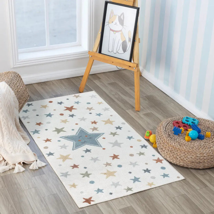 SUPERMAMA Kids Machine Washable Multicolour/Blue/Bedroom Rug Multicolour