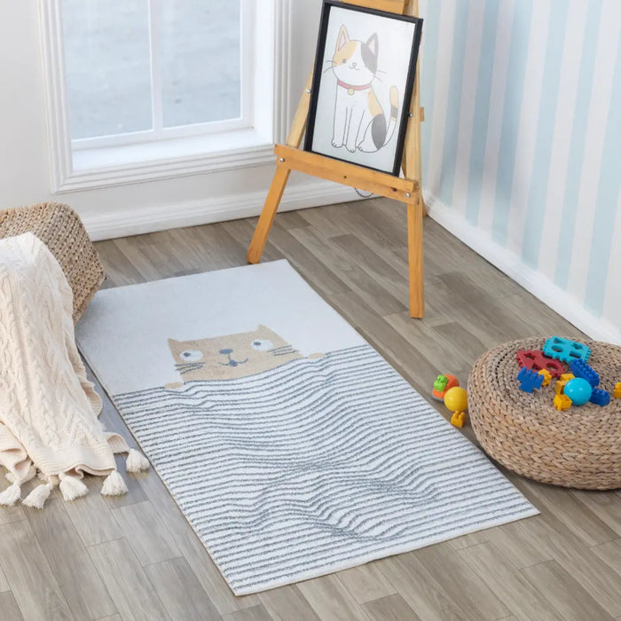 CATNAP Kids Machine Washable Brown/Beige Bedroom Rug Beige