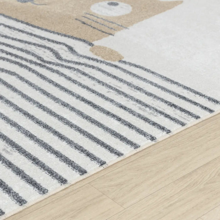 CATNAP Kids Machine Washable Brown/Beige Bedroom Rug Beige