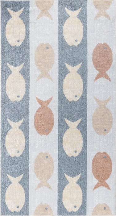 AQUAFIESTA Kids Machine Washable Beige/Grey/Orange Bedroom Rug Multicolour