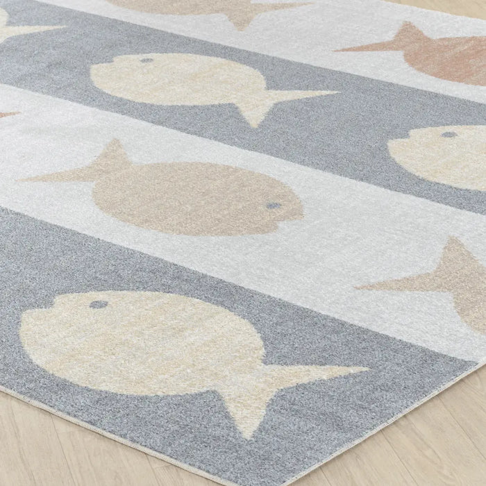 AQUAFIESTA Kids Machine Washable Beige/Grey/Orange Bedroom Rug Multicolour