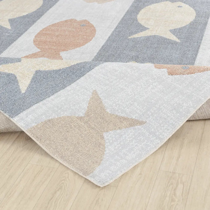 AQUAFIESTA Kids Machine Washable Beige/Grey/Orange Bedroom Rug Multicolour