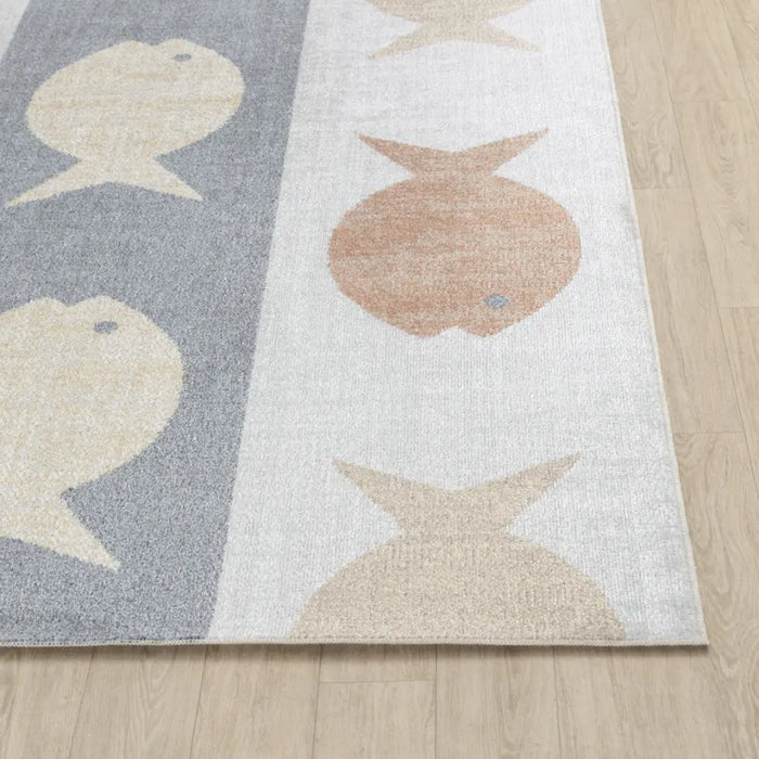 AQUAFIESTA Kids Machine Washable Beige/Grey/Orange Bedroom Rug Multicolour