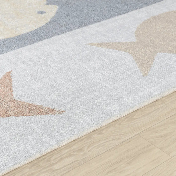 AQUAFIESTA Kids Machine Washable Beige/Grey/Orange Bedroom Rug Multicolour