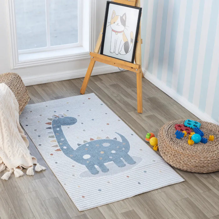 DINO Kids Machine Washable Beige/Grey Bedroom Rug Beige