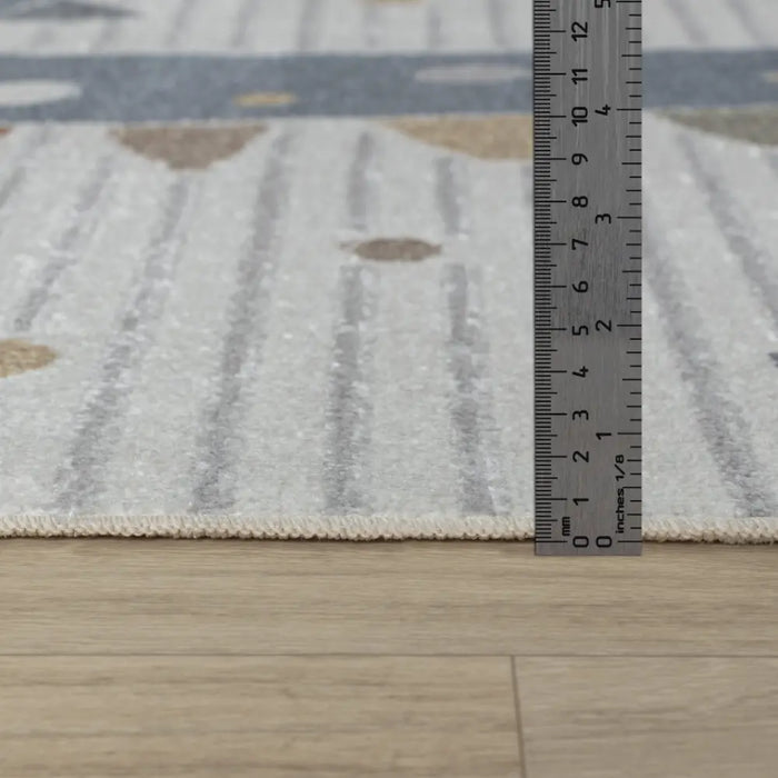 DINO Kids Machine Washable Beige/Grey Bedroom Rug Beige