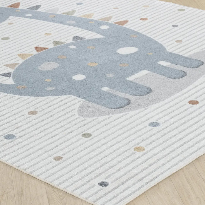 DINO Kids Machine Washable Beige/Grey Bedroom Rug Beige