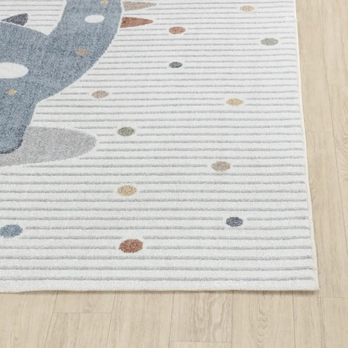 DINO Kids Machine Washable Beige/Grey Bedroom Rug Beige