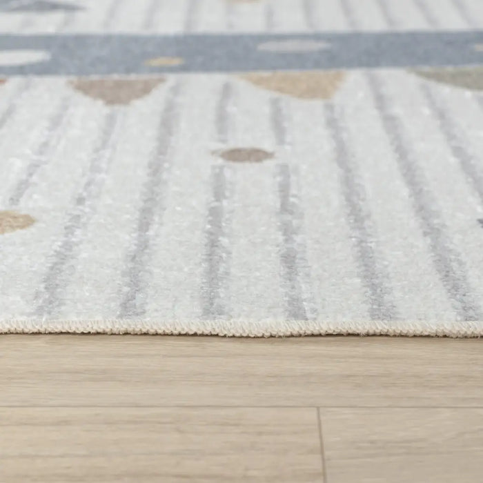DINO Kids Machine Washable Beige/Grey Bedroom Rug Beige