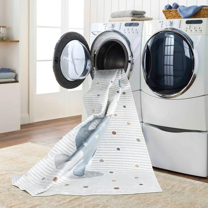 DINO Kids Machine Washable Beige/Grey Bedroom Rug Beige
