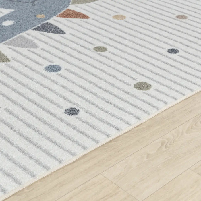 DINO Kids Machine Washable Beige/Grey Bedroom Rug Beige