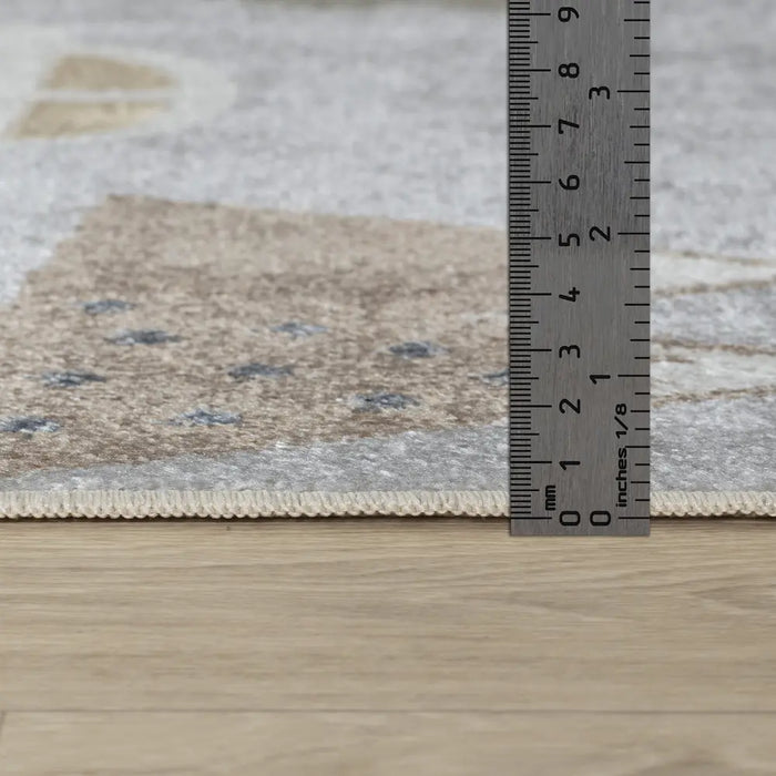 VROOMVILLE Kids Machine Washable Blue/Grey Bedroom Rug Grey