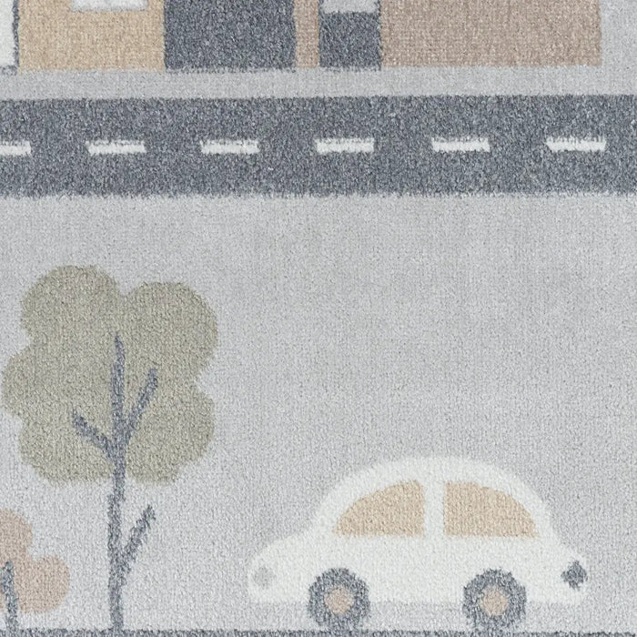 VROOMVILLE Kids Machine Washable Blue/Grey Bedroom Rug Grey