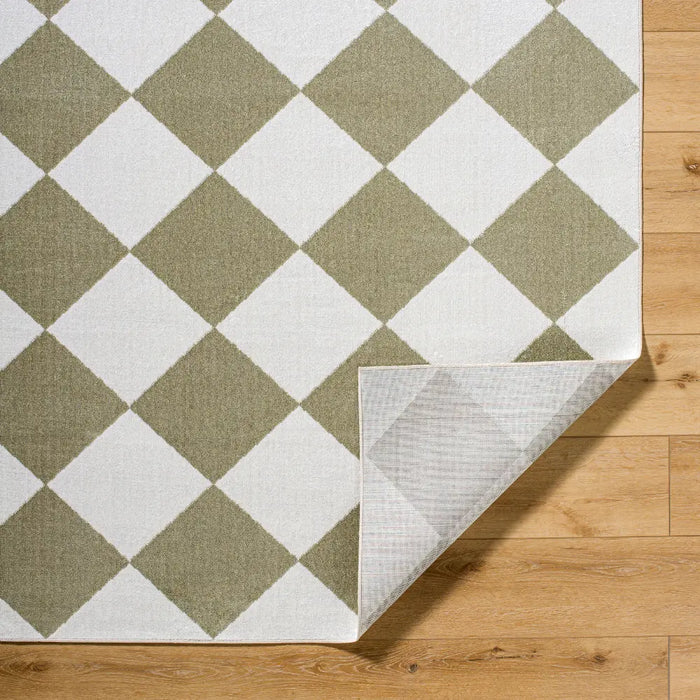 GHISLAINE Machine Washable Modern Boho Diamond Dusty Sage Rug