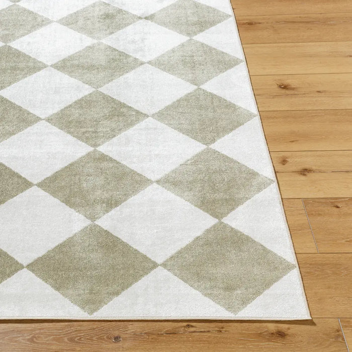 GHISLAINE Machine Washable Modern Boho Diamond Dusty Sage Rug
