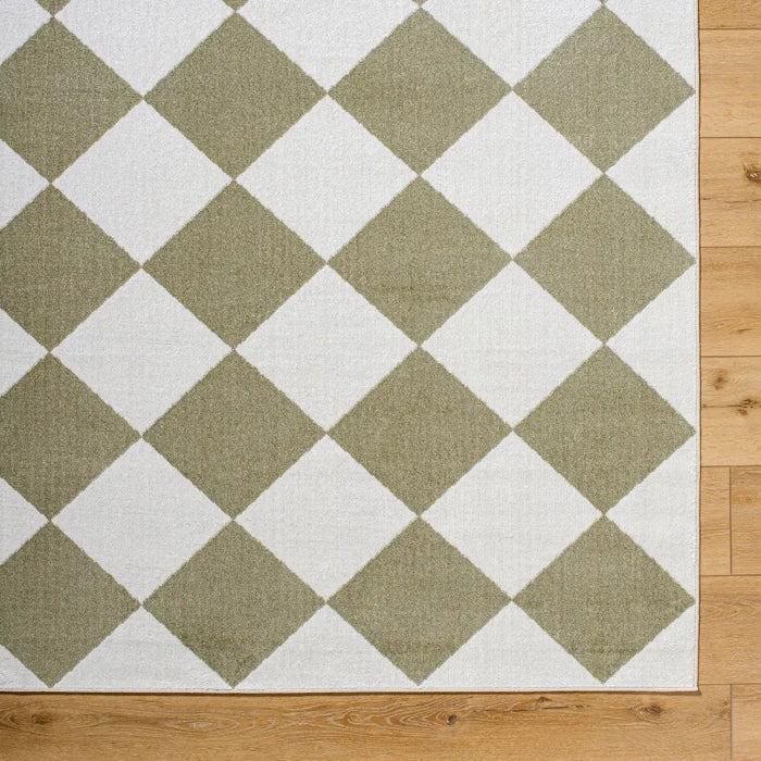 GHISLAINE Machine Washable Modern Boho Diamond Dusty Sage Rug