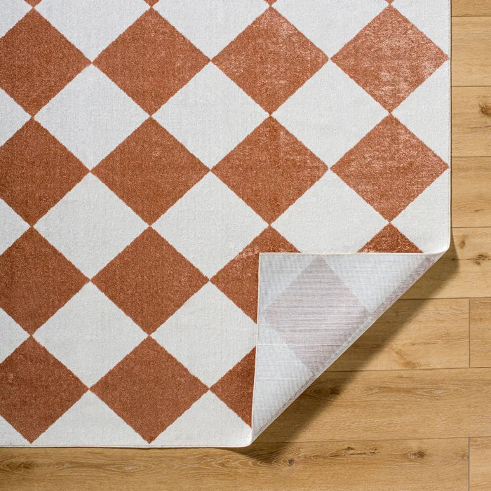 Rust Diamond Rug GHISLAINE Machine Washable Modern Boho Diamond Rust Rug Grey Rug ...