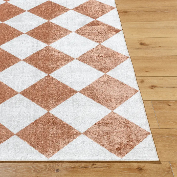 GHISLAINE Machine Washable Modern Boho Diamond Rust Rug