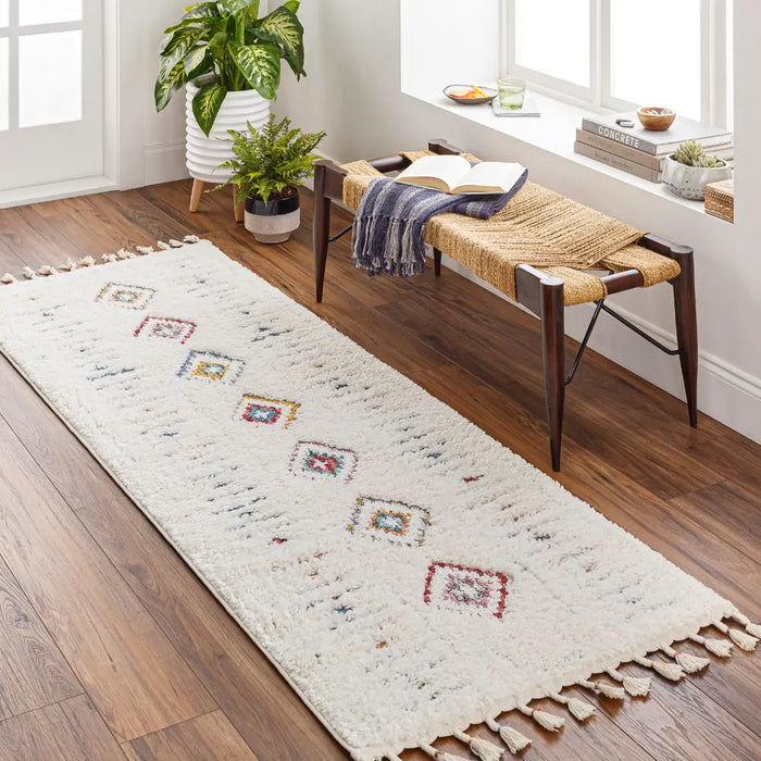INO Shaggy Modern Boho Plush Pile Cream Rug