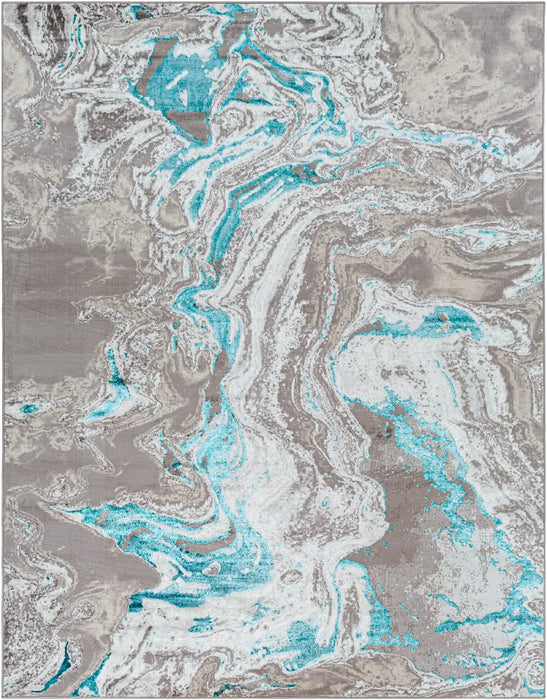 Dahlia Abstract Modern Marble Teal Rug