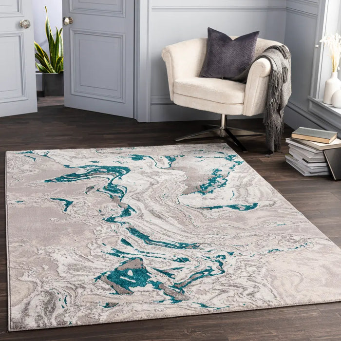 Dahlia Abstract Modern Marble Teal Rug