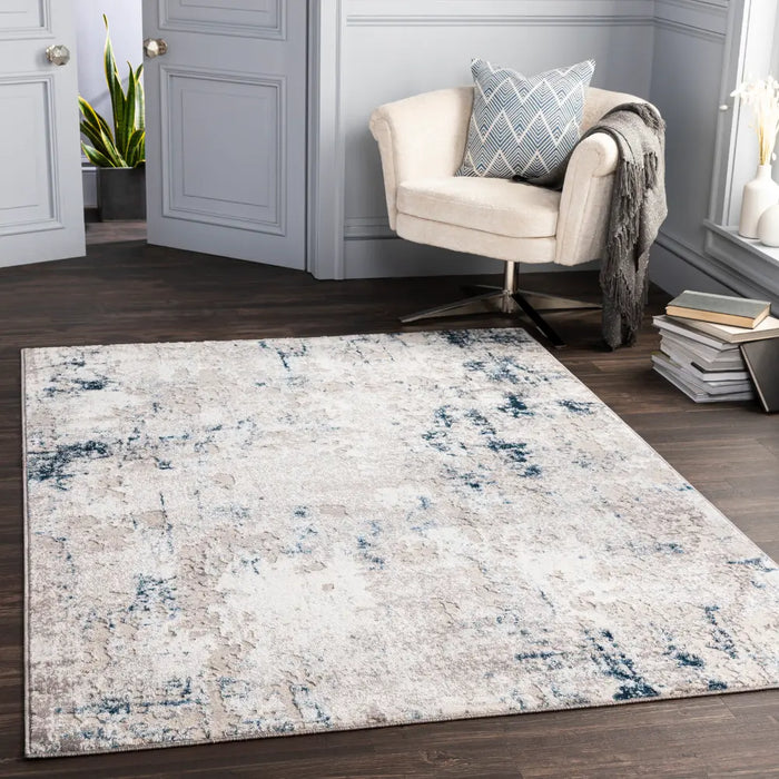 Parker Abstract Modern Marble Dark Blue Rug