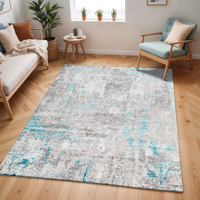 Parker Abstract Modern Marble Teal Rug