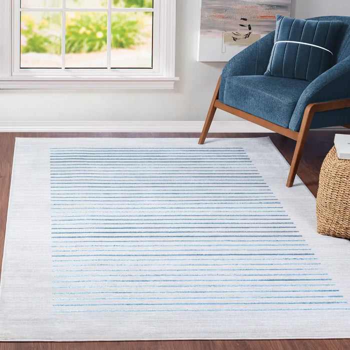 Kaysa Scandi Modern Dark Blue Striped Rug