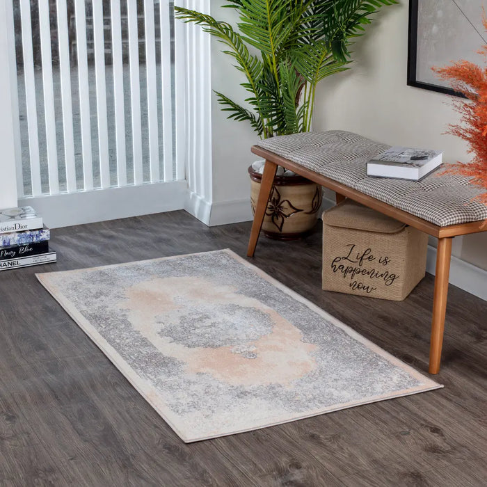 DEFNE Vintage Traditional Oriental Boho Beige/White Rug