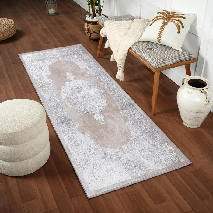 DEFNE Vintage Traditional Oriental Boho Beige/White Rug