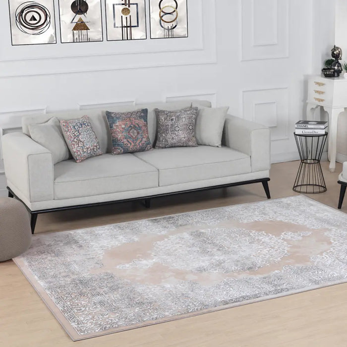 DEFNE Vintage Traditional Oriental Boho Beige/White Rug