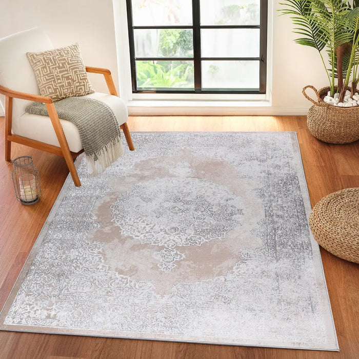 DEFNE Vintage Traditional Oriental Boho Beige/White Rug