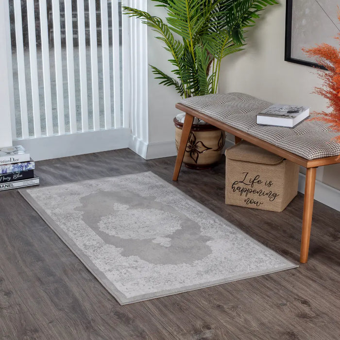 DEFNE Vintage Traditional Oriental Boho White/Grey Rug