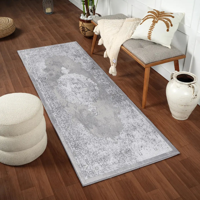 DEFNE Vintage Traditional Oriental Boho White/Grey Rug