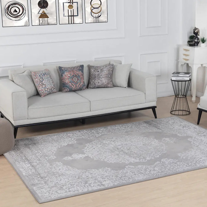 DEFNE Vintage Traditional Oriental Boho White/Grey Rug