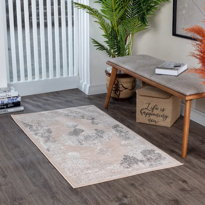 AZRA Vintage Traditional Oriental Boho Beige/White Rug