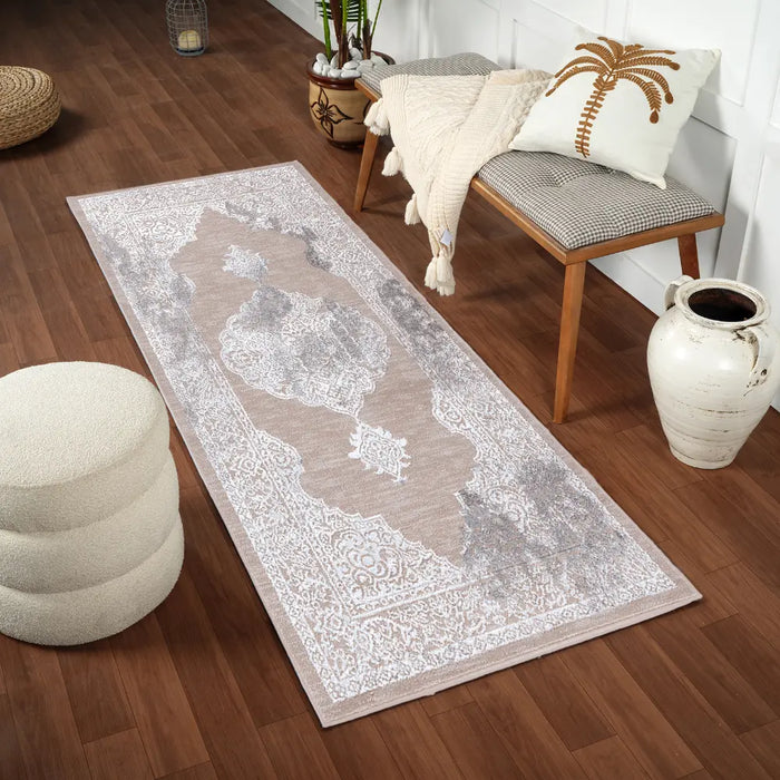 AZRA Vintage Traditional Oriental Boho Beige/White Rug