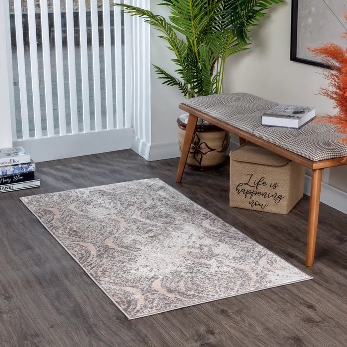 INGRID Vintage Traditional Oriental Boho White/Grey Rug