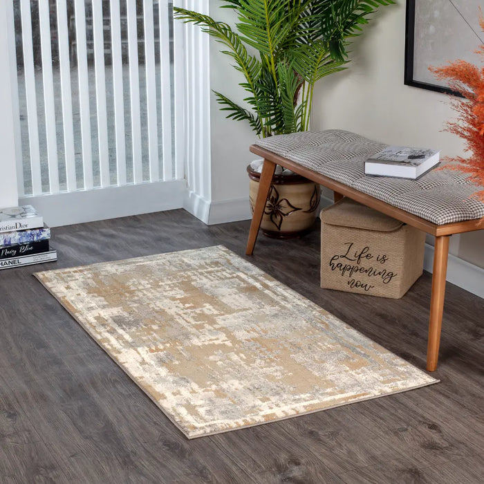 MARTINA Abstract Modern Marble Beige/White Rug