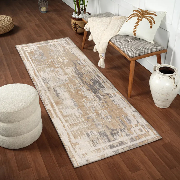 MARTINA Abstract Modern Marble Beige/White Rug