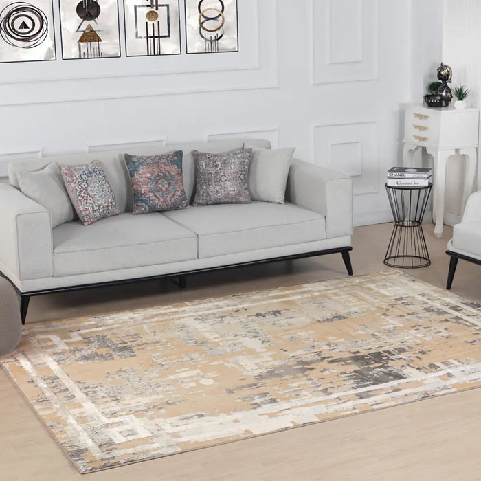 MARTINA Abstract Modern Marble Beige/White Rug