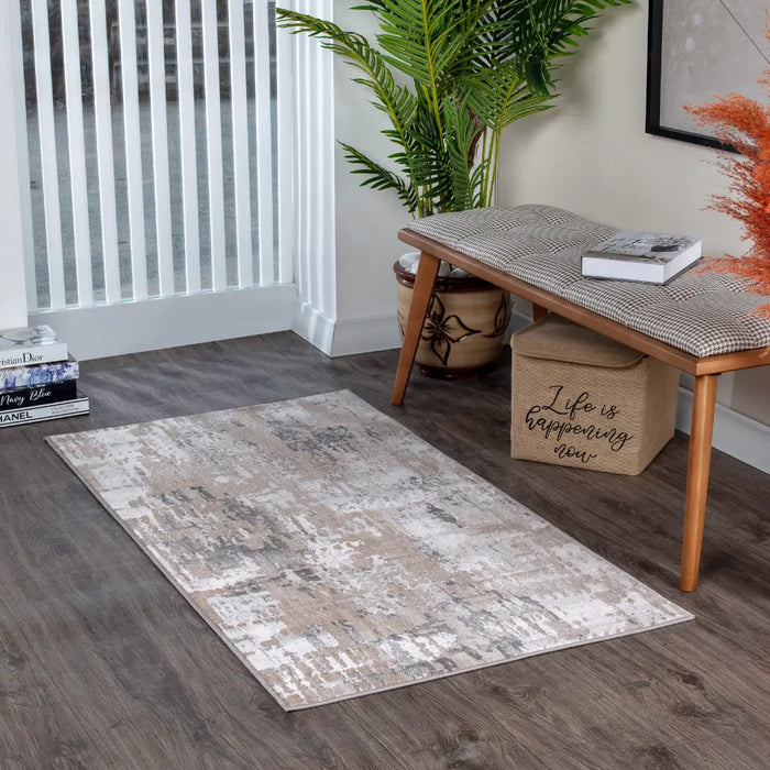 ORGANA Abstract Modern Marble White/Beige Rug