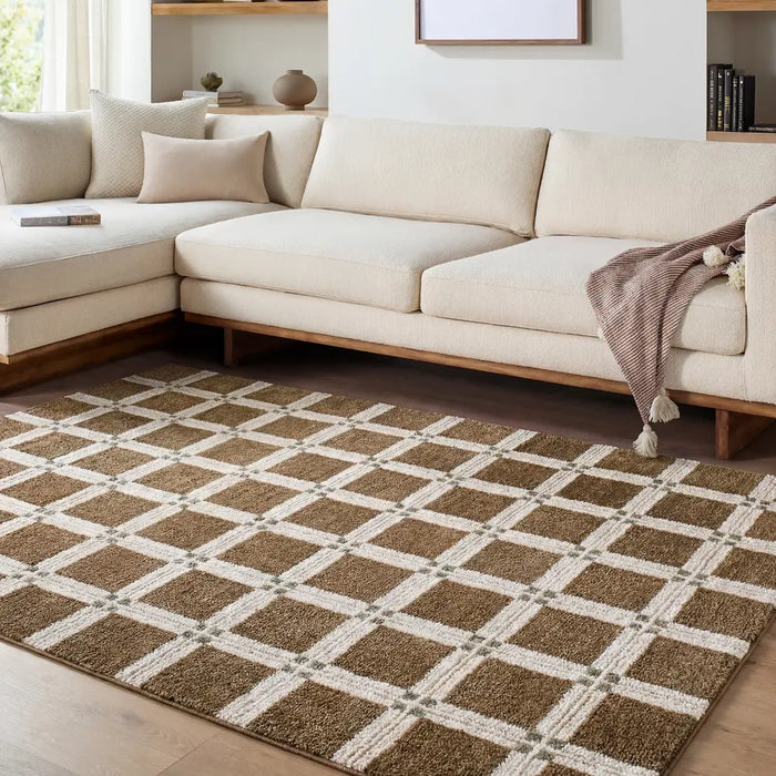 La Luna Modern Green Off-White Grey Brown Graphic Living Dining Bedroom Rug LUU2306