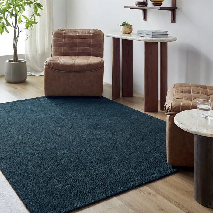 Mystique Hand Loomed Blue Wool Modern Living Dining Bedroom M340 Rug