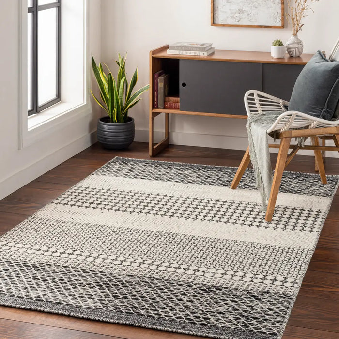 Mardin Hand Woven Black Beige Wool Global Living Dining Bedroom MDI2306 Rug