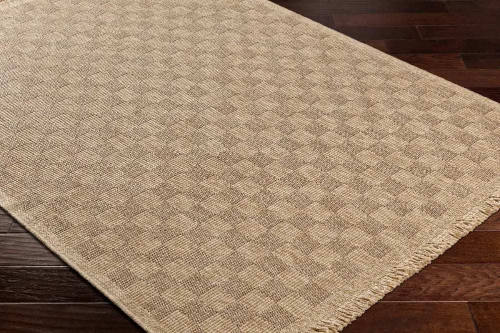 TORI In- & Outdoor Cottage Jute-Look Light Brown Checkered Rug