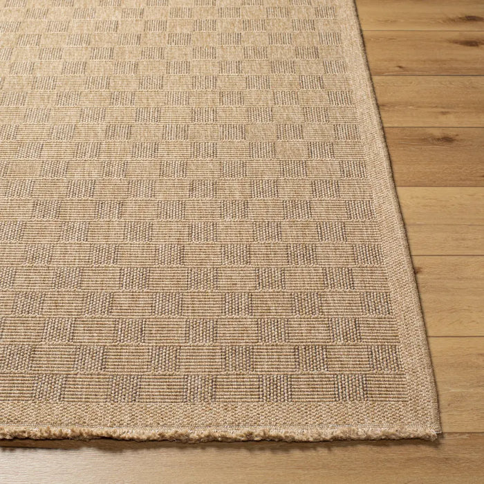 TORI In- & Outdoor Cottage Jute-Look Light Brown Checkered Rug