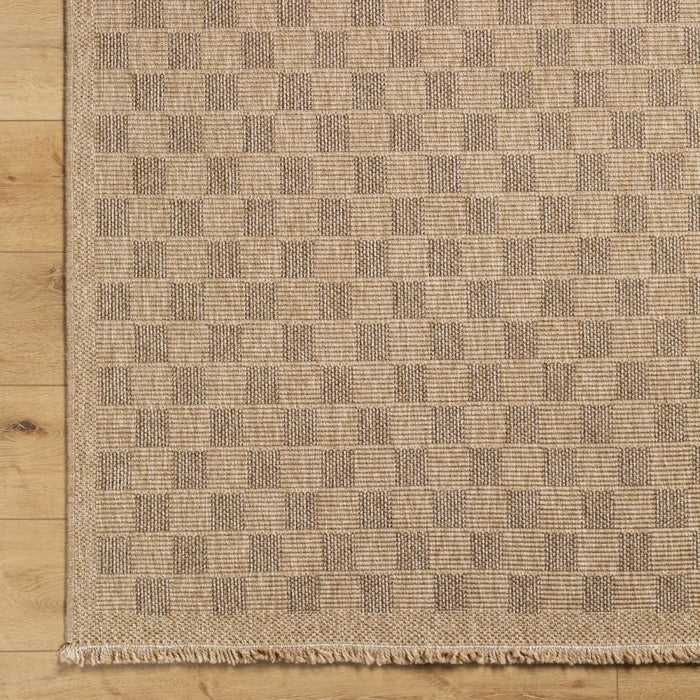 TORI In- & Outdoor Cottage Jute-Look Light Brown Checkered Rug