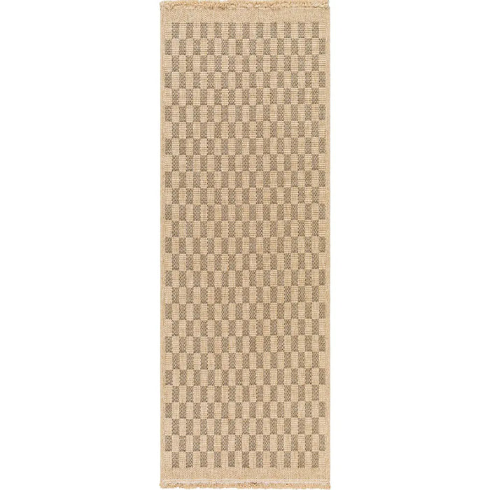 TORI In- & Outdoor Cottage Jute-Look Light Brown/Black Checkered Rug